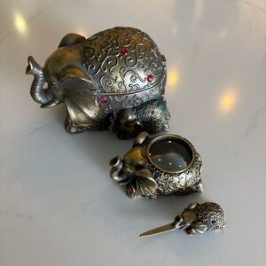 Vintage Bombay Co. Brass Elephant Desk Set - 3 Piece Jeweled Set